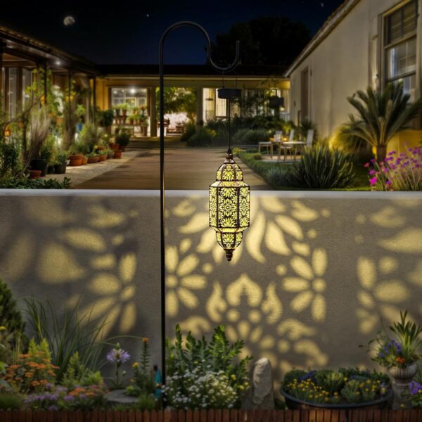 1pc Moroccan Style Solar Lantern, Polished Metal Hanging Moon Lamp, Light Sensor Controlled, Outdoor Garden Decor, Solar-Powered with 800mAh Nickel Battery, for Patio, Pathway, Yard, Porch Decor - Image 6