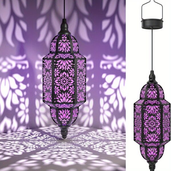 1pc Moroccan Style Solar Lantern, Polished Metal Hanging Moon Lamp, Light Sensor Controlled, Outdoor Garden Decor, Solar-Powered with 800mAh Nickel Battery, for Patio, Pathway, Yard, Porch Decor - Image 5