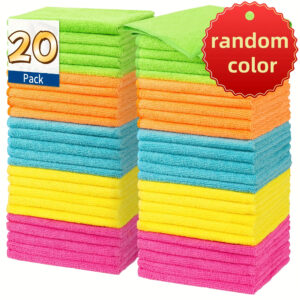 20pcs/12pcs Microfiber Cleaning Cloths 20pcs Cleaning Rags for Housekeeping, Kitchen, Car Towels Reusable, 5 Colors Randomly Mixed Unspecified Color Green/Blue/Yellow/Orange/Pink, 24.99cm