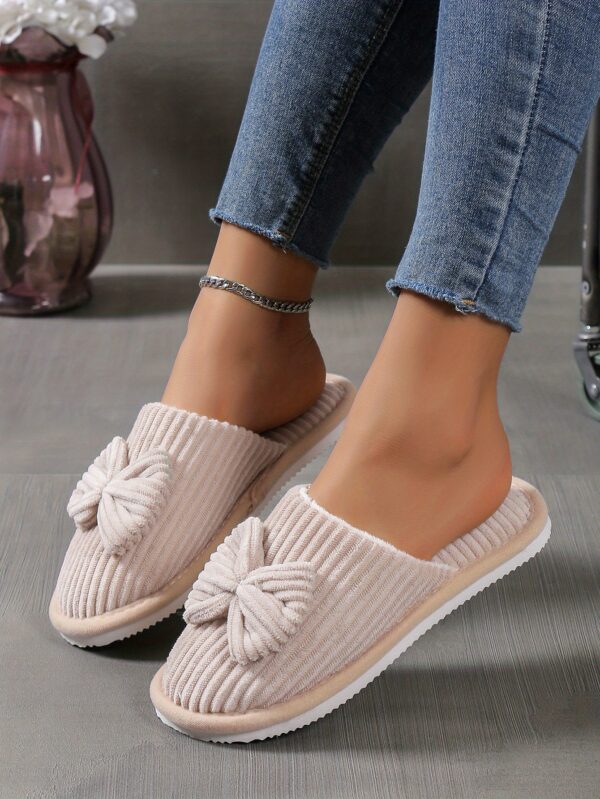 Winter Cozy Soft Sole Cute Bowknot Fuzzy Slippers, Comfy Closed Toe Plush Shoes for Home - Image 16