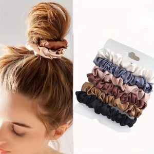 6 Pcs Silky Scrunchies Women Hair Ties Skinny Hair Scrunchy Hair Bands Elastic Hair Accessories   Women Ponytail Holders