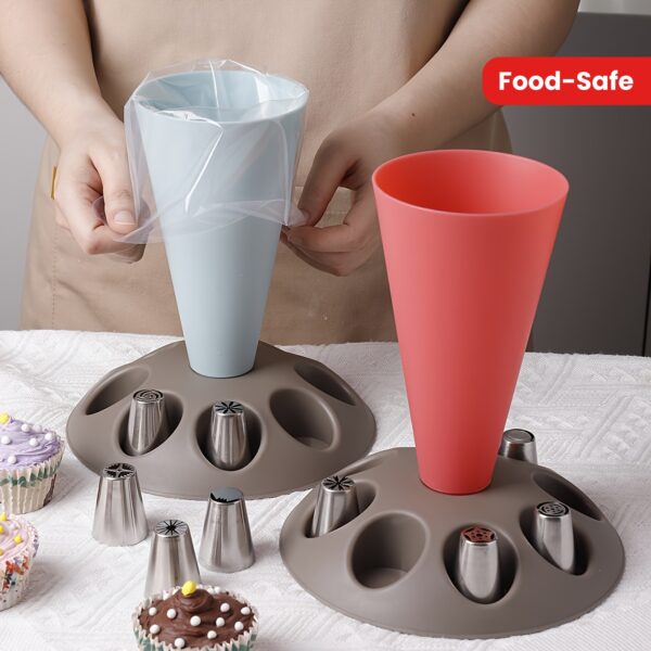 1pc Food-Safe Polypropylene Piping Bag Stand with Multiple Cupcake Decorating Nozzles - Ergonomic Design for Easy Filling, Durable Baking Tool for Holidays, Birthdays, Weddings & Special Occasions, Festive Pastry Accessory | Functional Kitchenware | Easyc - Image 13