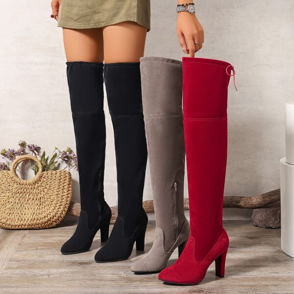 Women's Solid Color Block Heeled Boots, Fashion Side Zipper Dress Pumps, Stylish Over The Knee Boots
