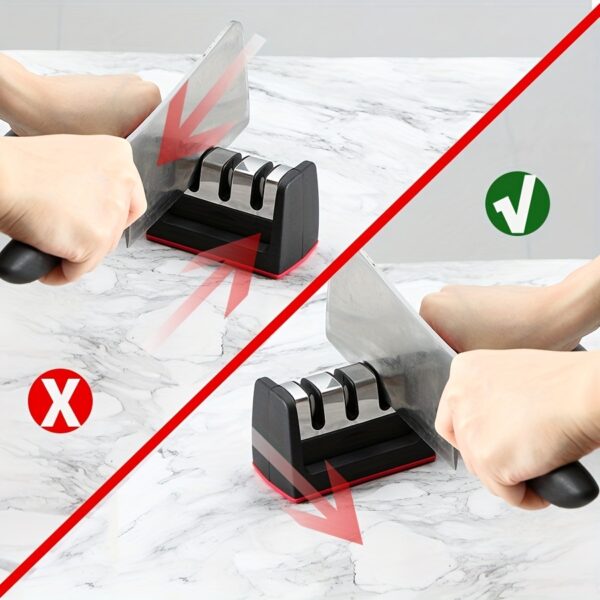 1pc, 3-in-1, Portable Knife Sharpener, Three Stage Knife Sharpener, Manual Knife Sharpener For Powerful Professional Chef's Kitchen, Knife Accessories - Image 12