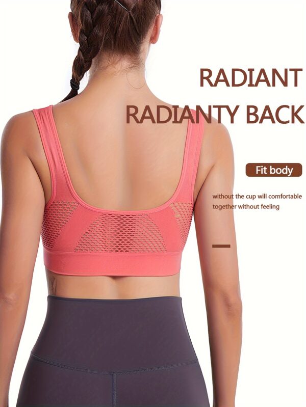 Women's Seamless Sports Bra with Pads - Breathable, High-Stretch, Wireless Mesh Yoga & Running Top, Solid Color Activewear - Image 26