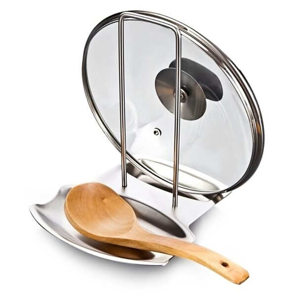 1pc Stainless Steel Pot Lid Rack Shelf with Drain Tray Bracket - Free Punching Soup Spoon Rack with Removable Shelf - Kitchen Accessories for Easy Pot Cover Storage and Drainage - Image 2