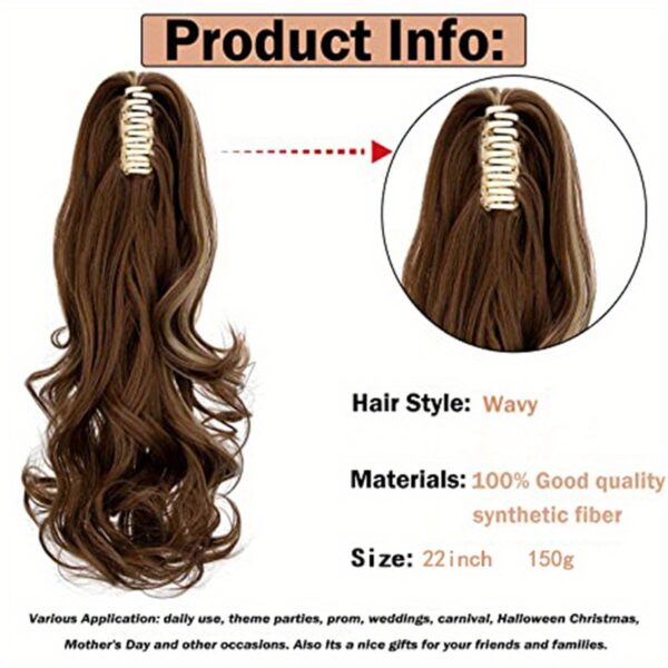 Long Wavy Ponytail Extensions - 55.88 cm Claw Clip In Synthetic Hair Piece For Women - Add Volume And Style To Your Hair Halloween Christmas - Image 26