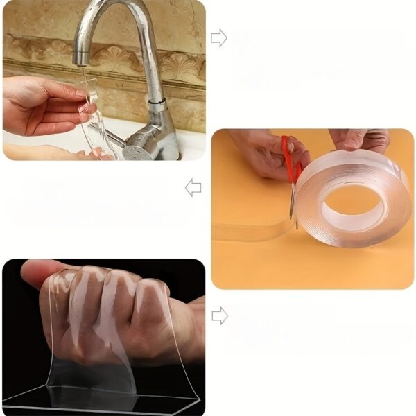 [Double-Sided Tape for Multi-Purpose Use] Reusable & Washable Nano Double-Sided Tape - Transparent, Multi-Purpose Adhesive for Home, Kitchen, Bathroom, Office & Car Use - Image 14