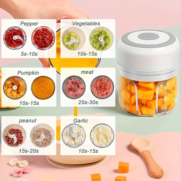 100ml/250ml USB Rechargeable Mini Kitchen Garlic Press Electric Garlic Chopper & Meat Grinder, Masher - Image 4