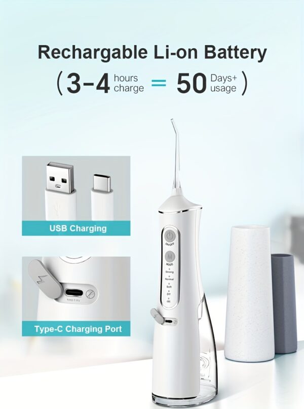 1pc Cordless Water Flosser for Teeth Cleaning, Portable Oral Irrigator with 4 Cleaning Modes, USB Rechargeable,, 1500mAh Lithium Battery, Travel-Friendly Dental Flosser - Image 15