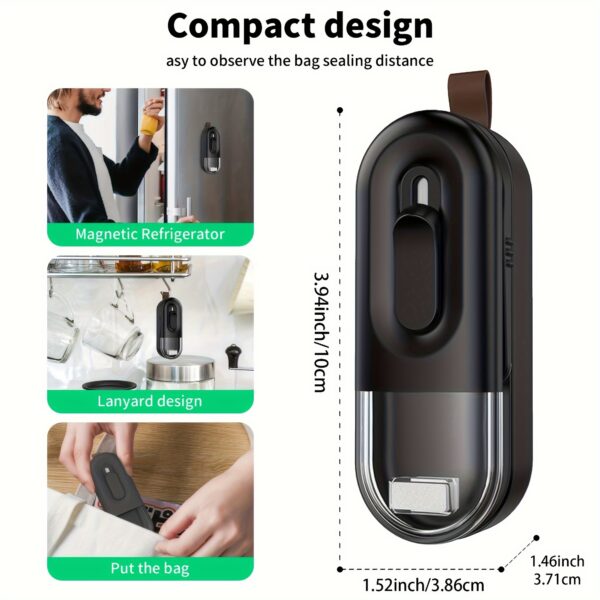 Portable 2-in-1 Heat Vacuum Sealer & Cutter Machine - Semi-Automatic Food Saver for Snacks, Cookies, Chips | Battery-Powered (2 AA Not Included) | Black Kitchen Storage Accessory - Image 5
