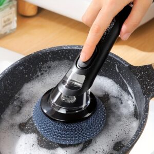 [1pc Pot Brush with Handle] 1pc Pot Brush with Handle, Cleaning Brush with Soap Dispenser, Non-Electric Plastic Kitchen Brush for Pans, And Bowls, Easy-To-Clean Steel Wool Brush for Non-Stick Pans And Stove Sink Decontamination