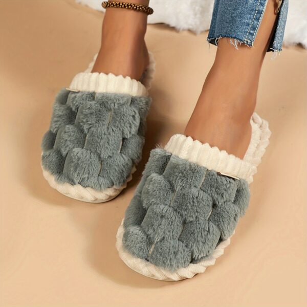 Cozy & Chic Women's Winter Plush Slippers - Soft, Warm Indoor Comfort with Non-Slip PVC Sole, Cream Cuff Detail, Hand Washable - Perfect for Home Relaxation - Image 14