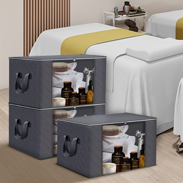 Large Capacity 3-Pack Foldable Grey Woven Fabric Storage Bins - Ideal for Home, Bedroom, Dorm, Spa Wardrobes - No Electricity Needed - Image 15