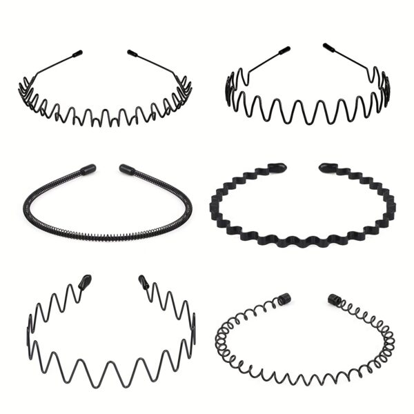 Non-Slip Elastic Black Wavy Metal Headband - Hair Band for Outdoor Sports & Fashion Accessory, Men's Spring Hair Clip - Image 15