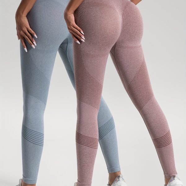 2pcs Solid Color High-Stretch Fitness Yoga Sports Leggings, Soft Breathable Yoga Tight Pants, Women's Activewear - Image 34