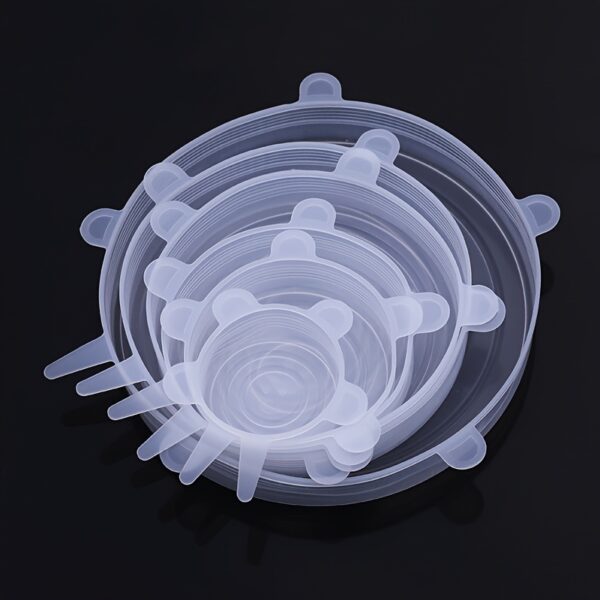 6pcs Multi-Size Silicone Stretch Lids - Reusable, Versatile Food Covers for Containers, Dishwasher & Freezer Safe - Ideal for Fruits, Vegetables, Salads | Vibrant Blue & Clear Lids - Image 2