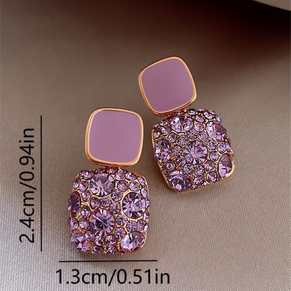 Square Shape Full Shiny Rhinestone Decor Dangle Earrings Luxury Elegant Style Alloy Jewelry Banquet Party Ear Ornaments - Image 6