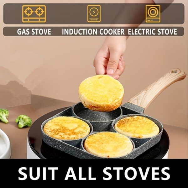 4-Hole Non-Stick Frying Pan with Maifan Stone Coating - Aluminum Handle, Perfect for Eggs, Pancakes, and More - Hand Wash Only, Induction Compatible, Kitchen Cookware | Modern Kitchenware | Durable Cookwar - Image 2