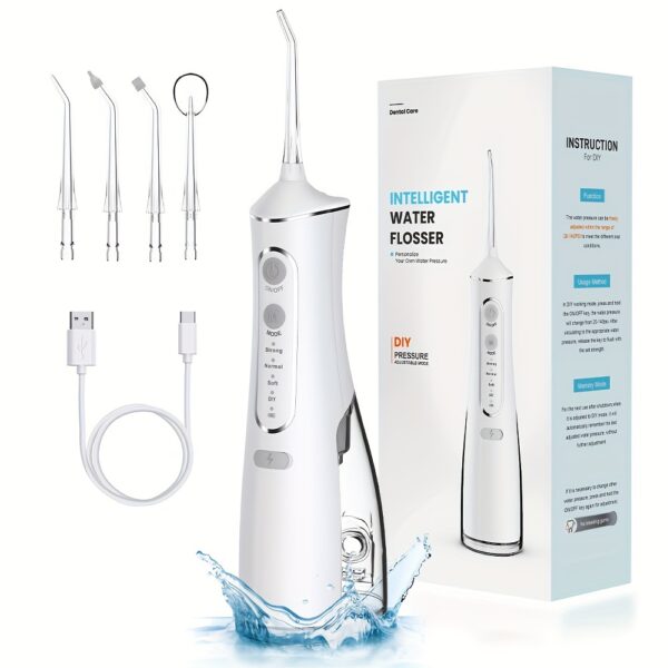 1pc Cordless Water Flosser for Teeth Cleaning, Portable Oral Irrigator with 4 Cleaning Modes, USB Rechargeable,, 1500mAh Lithium Battery, Travel-Friendly Dental Flosser
