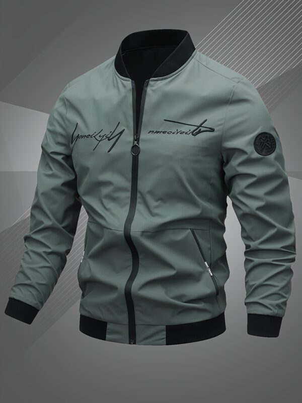 Men'S Letter Embroidered Casual Bomber Jacket - Image 5