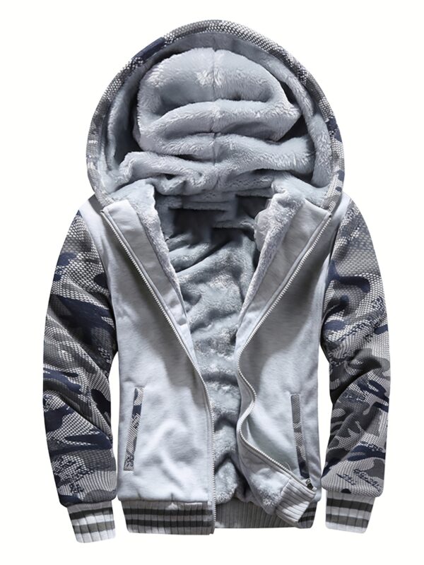 Men's Warm Fleece Hooded Jacket, Casual Color Block Jacket Coat For Fall Winter - Image 27