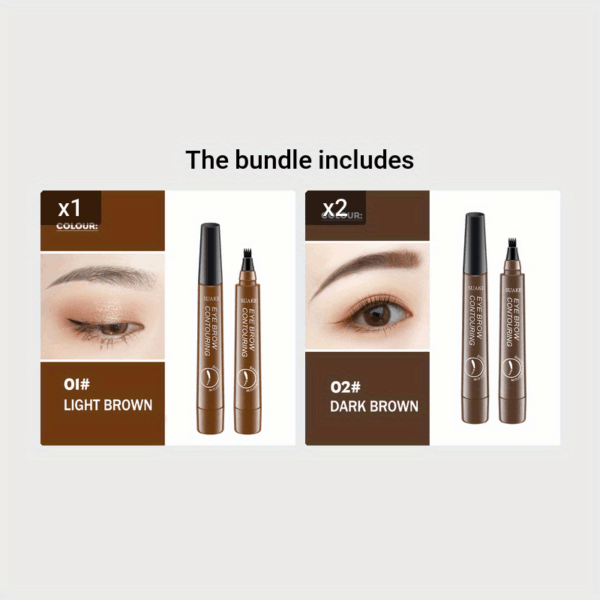 Natural Looking Microblading Eyebrow Pen - 4 Split Head Waterproof Brow Makeup Pencil (5 Colors) - Image 14