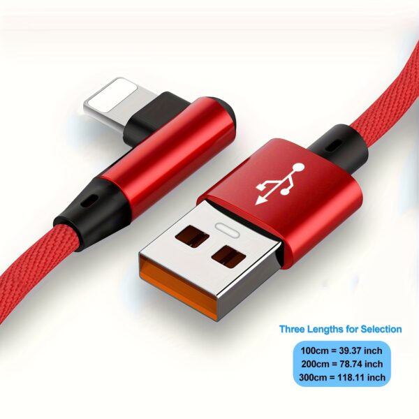 Ultra-Fast 90-Degree USB Charging Cable - Rapid Power Delivery, Tangle-Free Design, Wide Compatibility for iPhone 14/13/12/11/X/8/7/7Plus/6/6S/5, iPad, and More Devices - Image 4