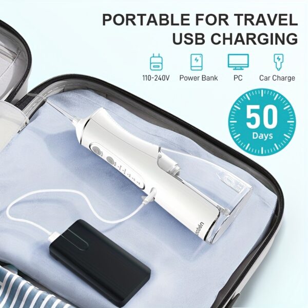 1pc Cordless Water Flosser for Teeth Cleaning, Portable Oral Irrigator with 4 Cleaning Modes, USB Rechargeable,, 1500mAh Lithium Battery, Travel-Friendly Dental Flosser - Image 6