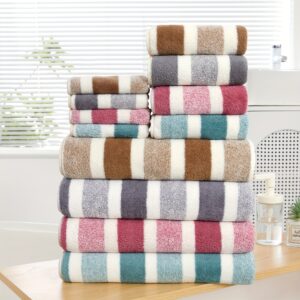 12pcs Super Microfiber Towel Set - Includes 4 bath towels, 4 hand towels and 4 washcloths, comfortable, absorbent and quick drying, non-shedding, suitable for hotels, sports, travel, fitness, yoga, couple bath towels, suitable for home bathrooms, ideal bathroom supplies