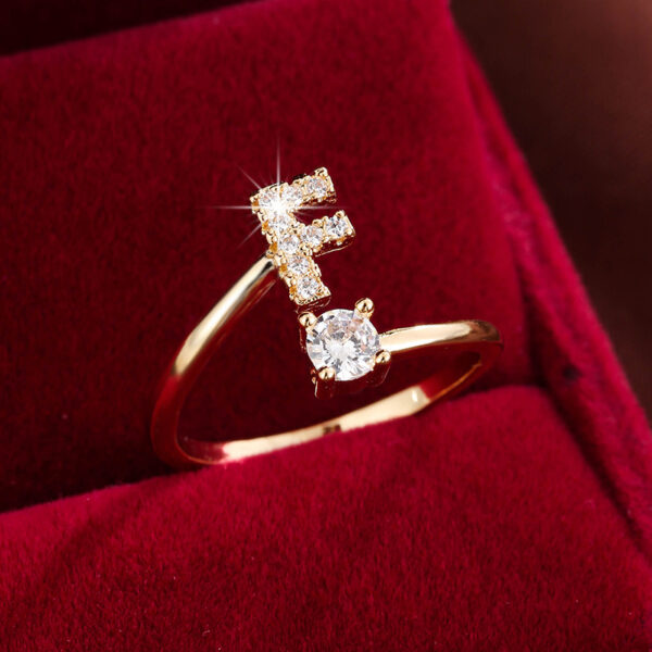 Adjustable Copper Ring With Four-claw Round Zirconia, Featuring The 26 English Letters Of Fashion Trend. - Image 20