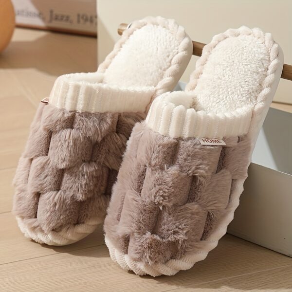 Cozy & Chic Women's Winter Plush Slippers - Soft, Warm Indoor Comfort with Non-Slip PVC Sole, Cream Cuff Detail, Hand Washable - Perfect for Home Relaxation - Image 22