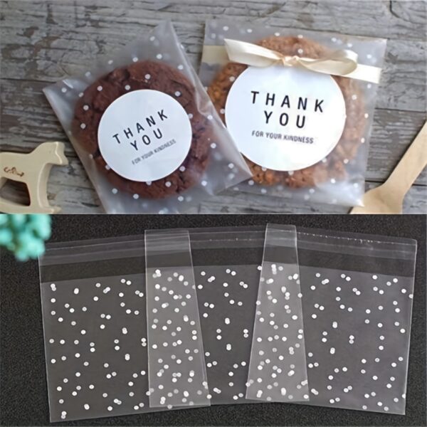[100 Pcs White Dots Bags] 100 Pcs Frosted Self Adhesive White Dots Bags | Clear Plastic Treat Bags For Cake, Chocolate, Candy, Snack Wrapping, Goodie Bags, Goody Bags, Gift Pouches For Party Supplies - Image 2