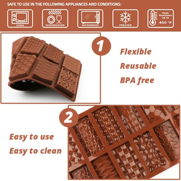 1pc, Non Stick 3D Silicone Chocolate Bar Mold, Break Apart, Large, For Wax Melts, Candy, Mousse Cake Mold - Image 3