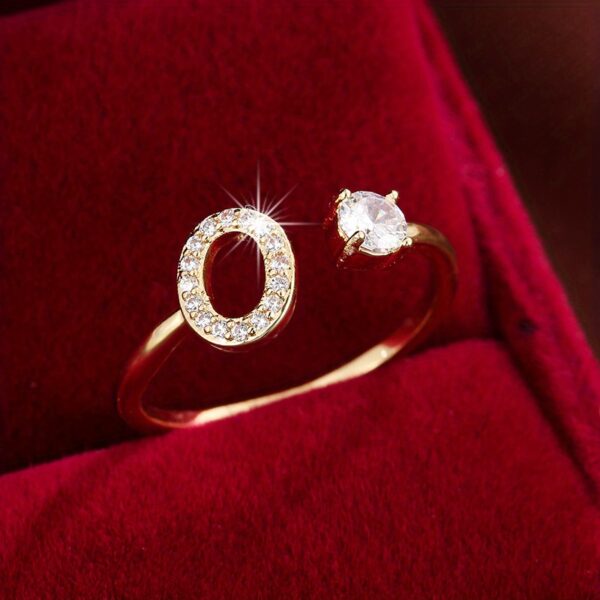 Adjustable Copper Ring With Four-claw Round Zirconia, Featuring The 26 English Letters Of Fashion Trend. - Image 27