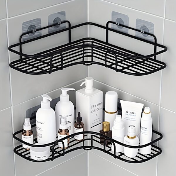 1pc Punch-Free Corner Shelf, Bathroom Rack, Wall-Mounted Storage For Toilet, Bathroom Shampoo Lotion Cosmetic Storage Rack, Bathroom Accessories - Image 2