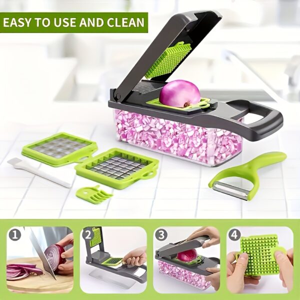16pcs/Set Multifunctional Vegetable Chopper, Onion Mincer Cutter With Container, Interchangeable Blades, Household Potato Shredder, Fruit Slicer, Veggie Slicer, Kitchen Accessories - Image 2