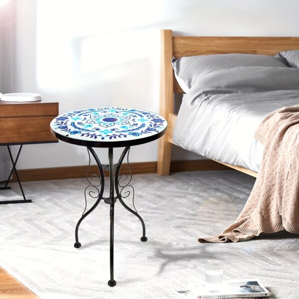 Glass Top Round Pedestal Table Set for Outdoor Patio Balcony - Decorative Mosaic Design, Durable Stained Glass Coffee Tables - Image 28
