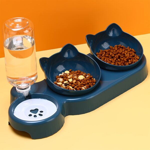 3-in-1 Tilted Pet Bowls Set with Gravity Water Feeder - Adjustable Ear Design for Neck Protection, Easy Cleaning, and Reduced Spills - Perfect for Cats and Small Dogs - Image 6