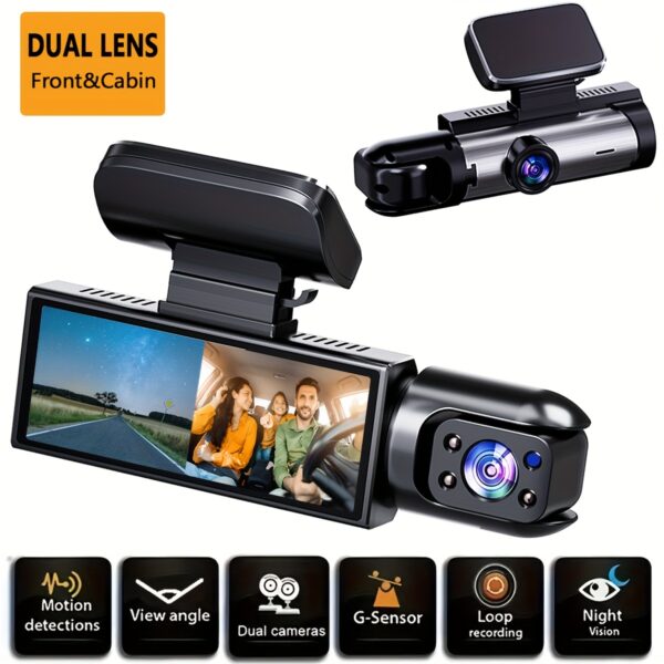 ZKCAMSPY Dual Lens Car Dash Cam 8.03cm Front & Inside 1080P HD Night Vision with G-Sensor, Motion Detection, Loop Recording, Wide Angle, Adhesive Mount, PC Compatible (No SD Card)