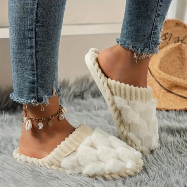 Cozy & Chic Women's Winter Plush Slippers - Soft, Warm Indoor Comfort with Non-Slip PVC Sole, Cream Cuff Detail, Hand Washable - Perfect for Home Relaxation - Image 4