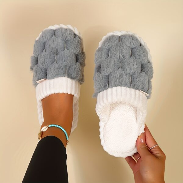 Colorblock Faux Fur Slippers, Casual Slip On Plush Lined Shoes, Comfortable Indoor Home Slippers - Image 22