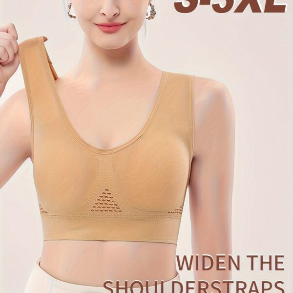 Women's Seamless Sports Bra with Pads - Breathable, High-Stretch, Wireless Mesh Yoga & Running Top, Solid Color Activewear - Image 11