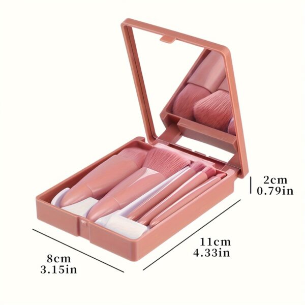 5pcs/set Portable Mini Makeup Brush Set With Mirror And Case - Soft Fiber Hair Powder And Eye Shadow Brushes For Professional Beauty Tools - Image 6