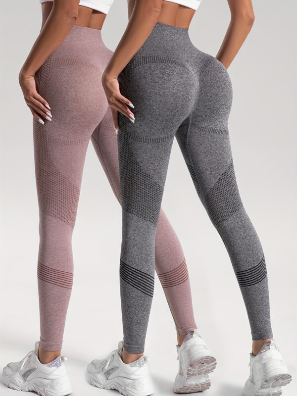 2pcs Solid Color High-Stretch Fitness Yoga Sports Leggings, Soft Breathable Yoga Tight Pants, Women's Activewear - Image 5