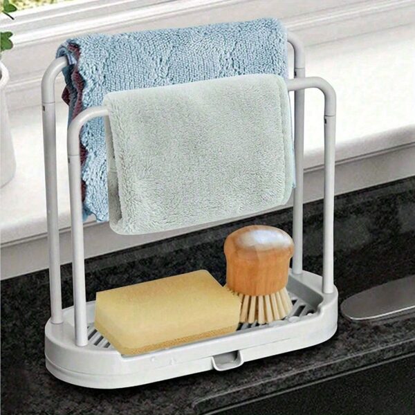 1pc Grey Kitchen Sink Rack Tray Organizer Stand, Kitchen Countertop Rust Proof Sink Accessories, for Sponge, Dish Cloth, Rag, Brush, Scrubber Storage Holder., Kitchen Sink Accessories - Image 4