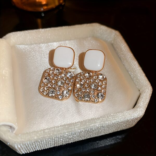 Square Shape Full Shiny Rhinestone Decor Dangle Earrings Luxury Elegant Style Alloy Jewelry Banquet Party Ear Ornaments - Image 7