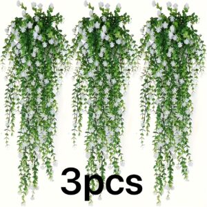 Set of Three Faux Camellia Hanging Plants, Ideal for Both Indoor And Outdoor Decor, Sold Without Pots, Perfect for Occasions Like Valentine'S Day, Mother'S Day, Father'S Day, Christmas, And Indoor Wedding Decorations, Suitable for Every Season.