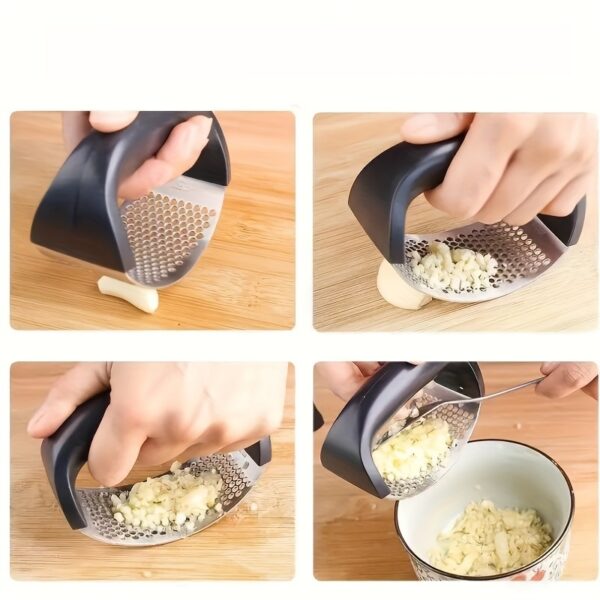 Stainless Steel Manual Garlic Press with Ergonomic Black Handle - Multi-Functional Kitchen Tool for Crushing Garlic, No Electricity Needed, Durable & Easy to Clean, Garlic Crusher - Image 15