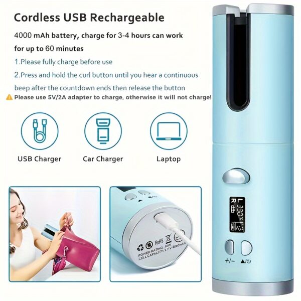 5 Heat Settings Ceramic Auto-Curler for Luscious Locks - Anti-Scald, Tangle-Free, Quick Charge USB Rechargeable Lithium Battery - Perfect for Styling, Special Occasions, and as an Elegant Gift with Luxurious Gift Box Included - Image 5
